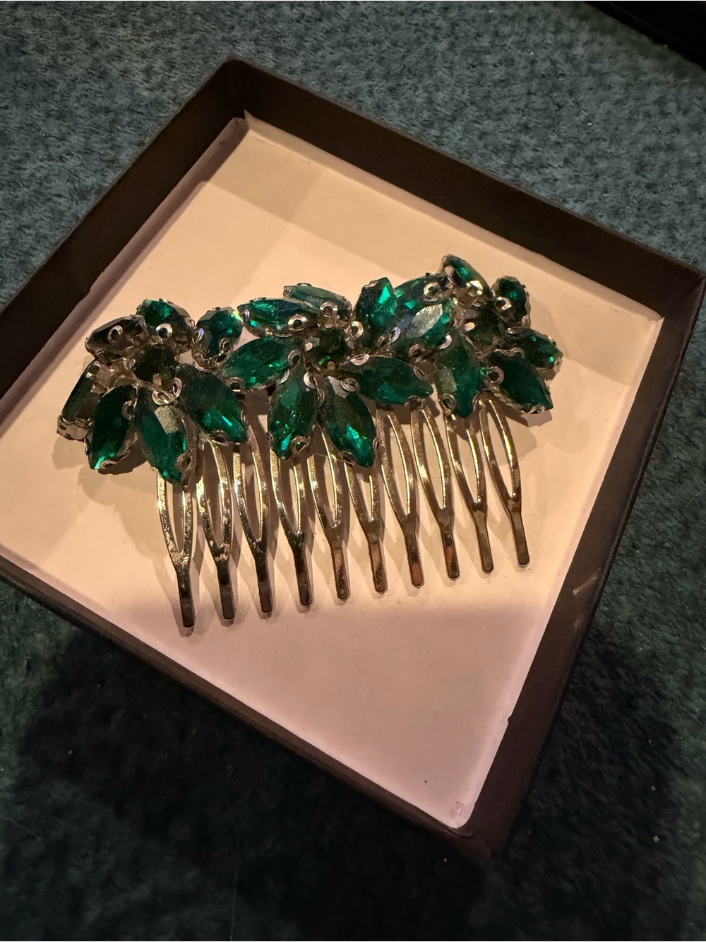 Green Crystal Floral Hair Comb - Women Accessories